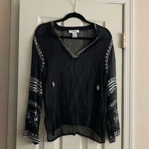 Vintage Sheer Sequined Black Top